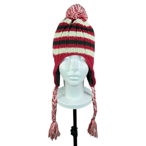 Arkansas Razorbacks Unisex Beanie Hat Pom Pom Ear Flaps Tassels Red Black White - Picture 2 of 2